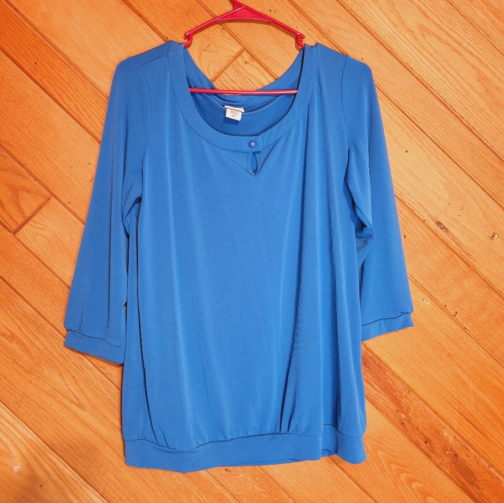 Covington medium Blue Quarter Length Sleeved Blouse